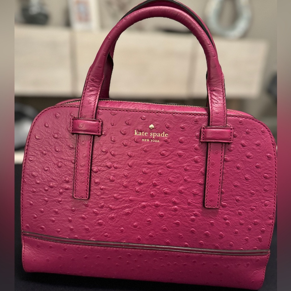 Kate Spade New York Riverside Street Ostrich Small Felix in red plum